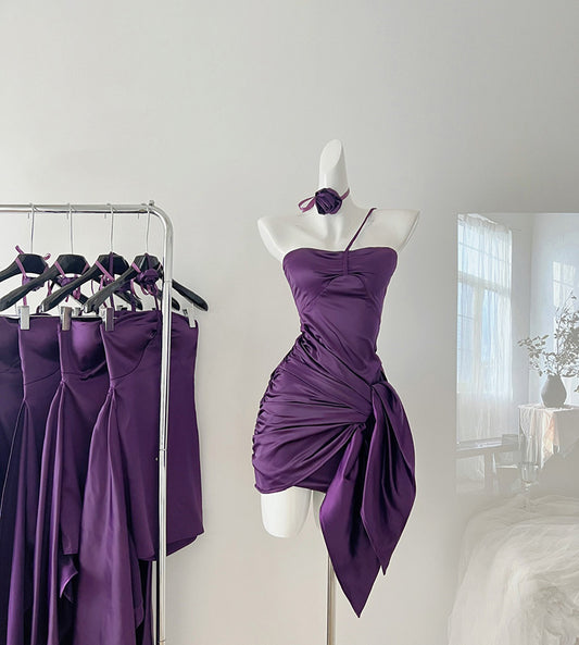 Slim floral halterneck satin dress