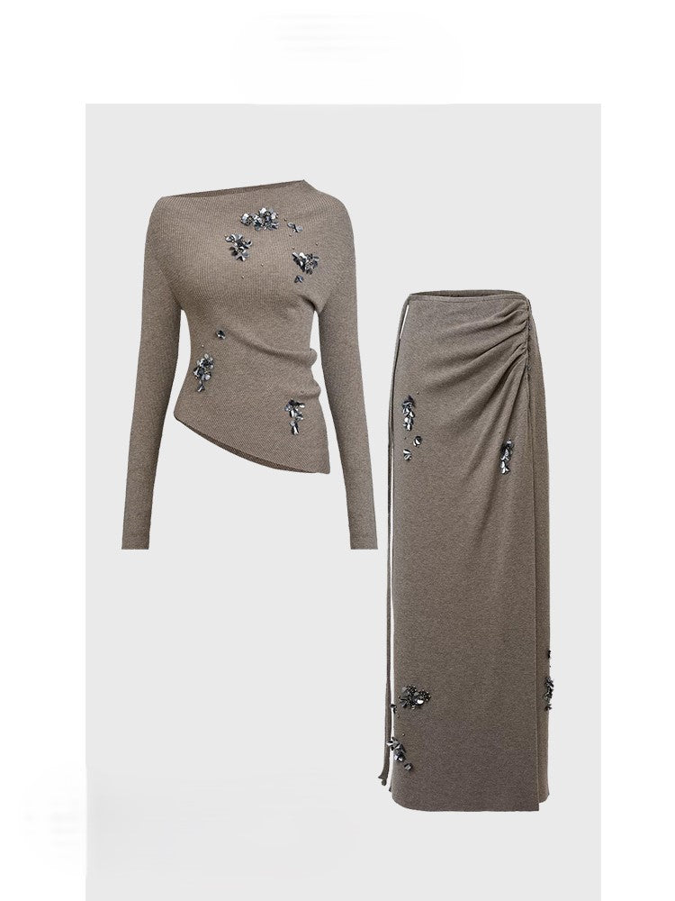 Two piece knitted skirt suit