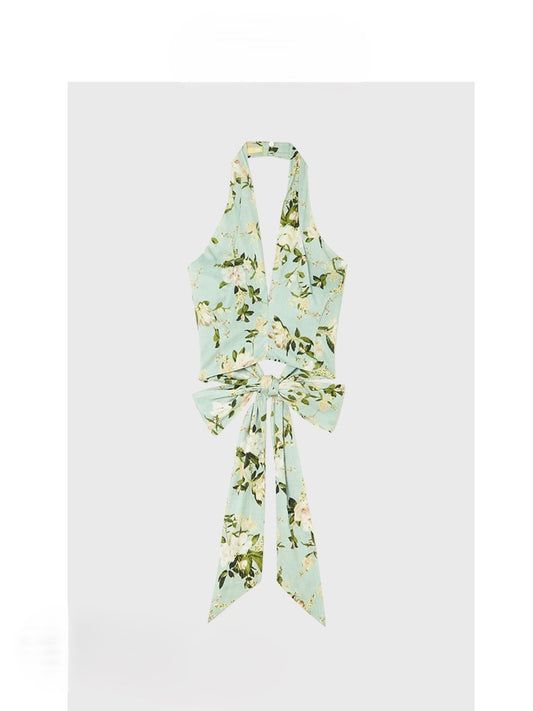 Floral halterneck vest short style temperament hot girl style