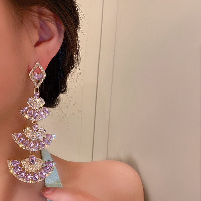 925 silver diamond fan-shaped earrings palace style