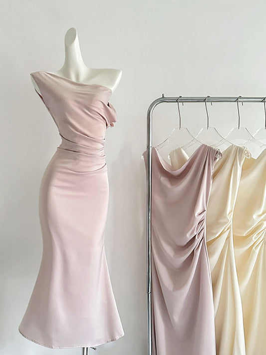 Swing collar, sloping shoulders, French waisted fishtail skirt for women