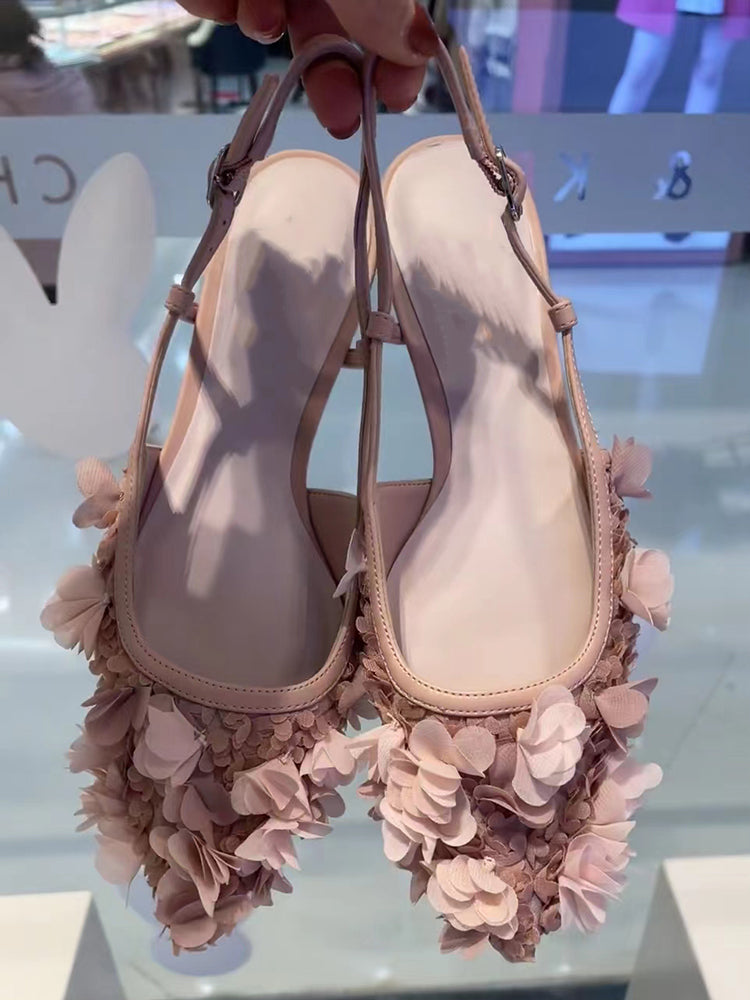 Niche low heel toe sandals with lace flowers