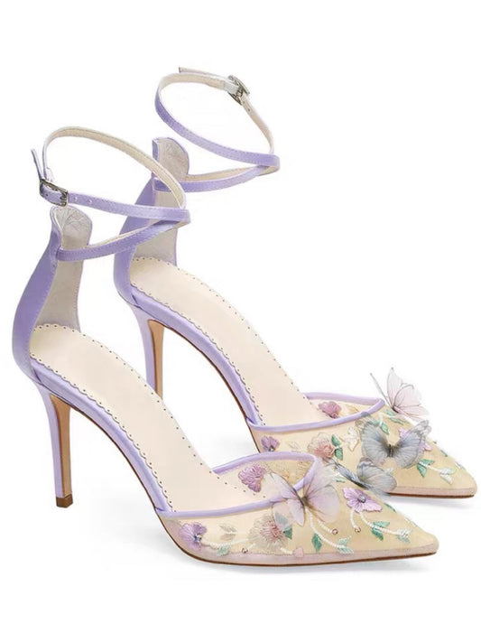 French style pointed toe hollow high-heeled sandals