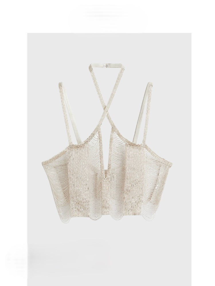 Knitted halter neck short vest