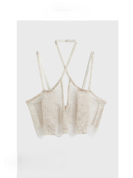 Knitted halter neck short vest