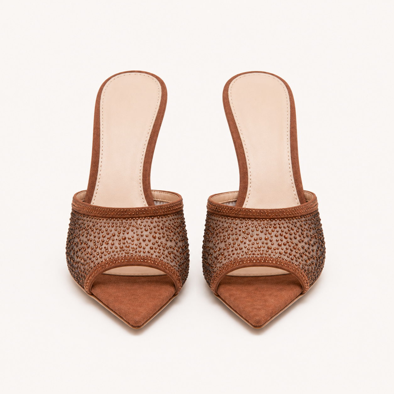 Crystal Mesh Pointed Mule Heels