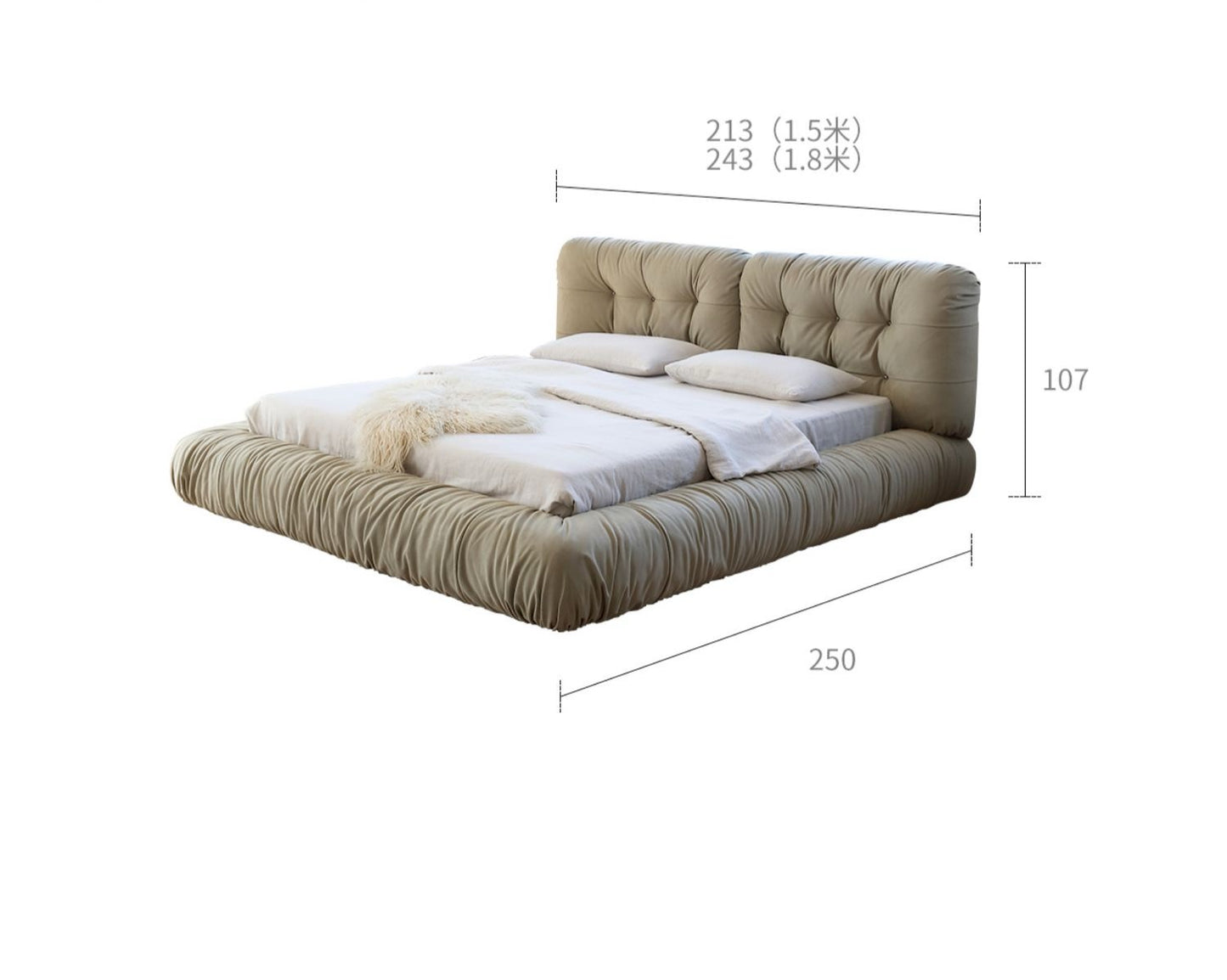 Yunduo fabric bed modern simple floor-standing large bed master bedroom Italian-style double bed