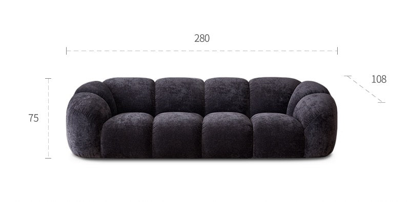 Living room small apartment straight row sofa retro style black fabric sofa