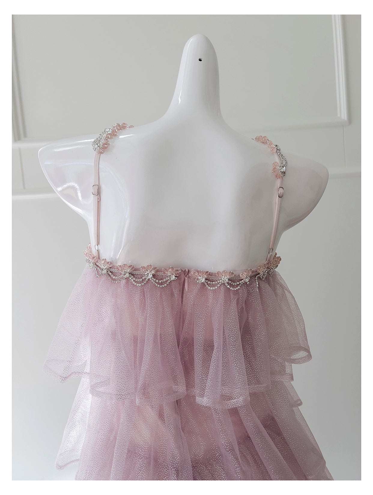 Pink Mesh Gold Stamping Suspender Cake Skirt Birthday Party Dress