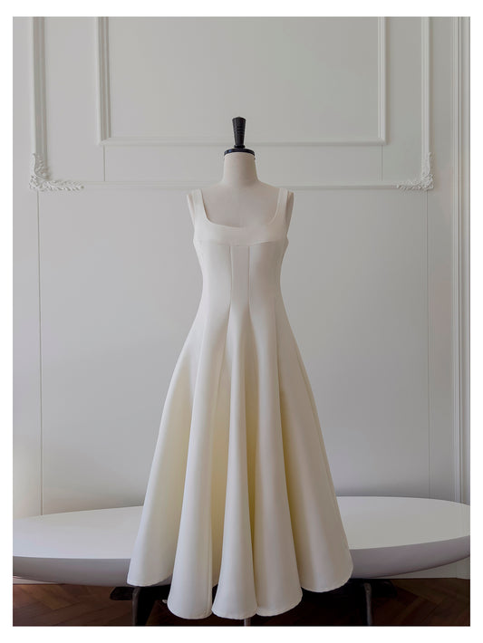 Off-white glossy satin slip dress