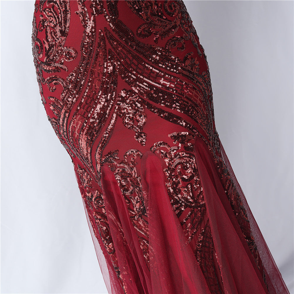High-end sparkling evening long tube top evening dress