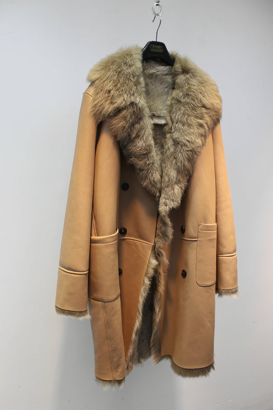 Imported Tuscan sheepskin one-piece casual double-breasted fur coat
