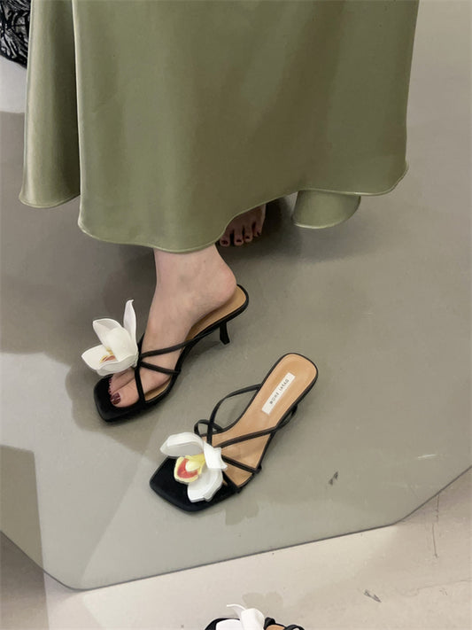 Floral open-toe stiletto Roman sandals