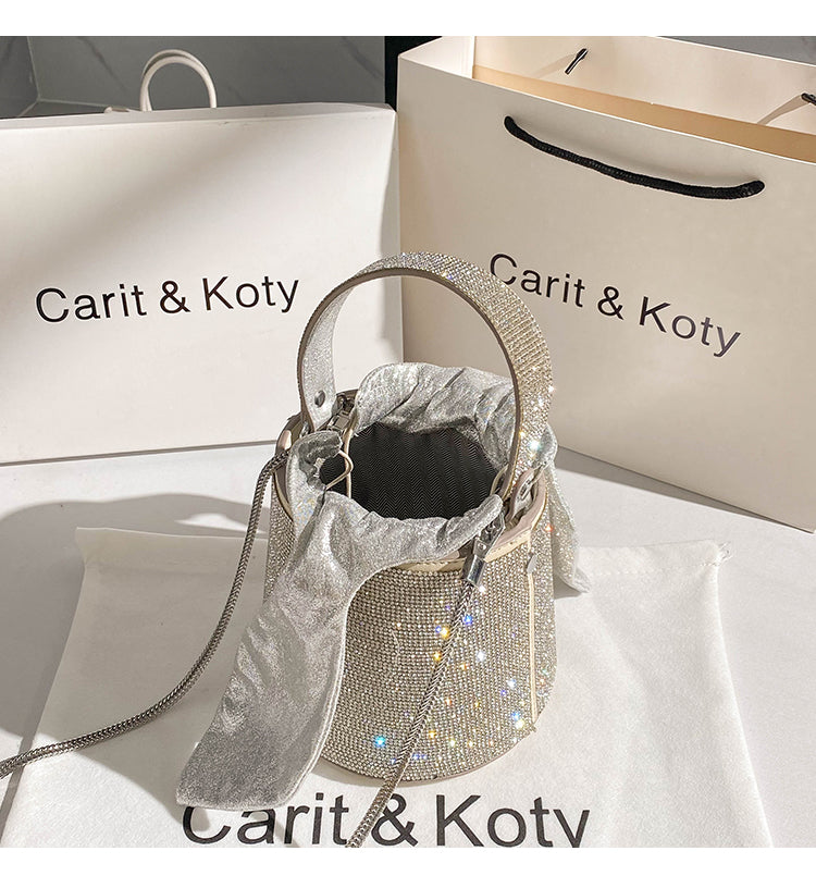 Trendy fashion diamond bow bucket bag chain bag