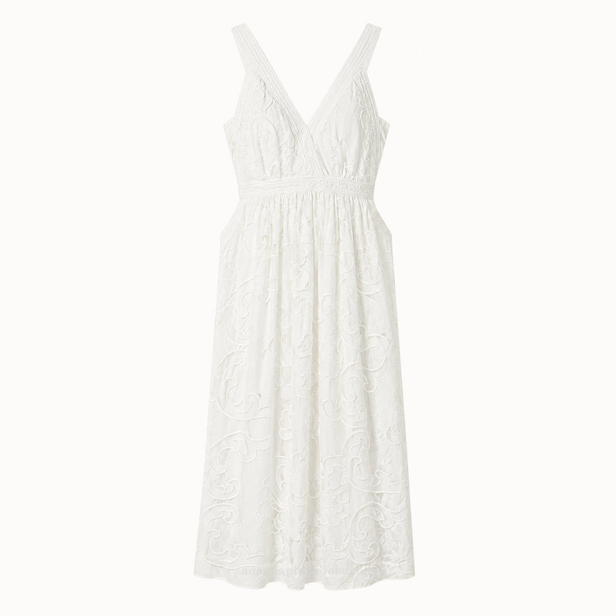 Embroidered V-Neck Midi Dress