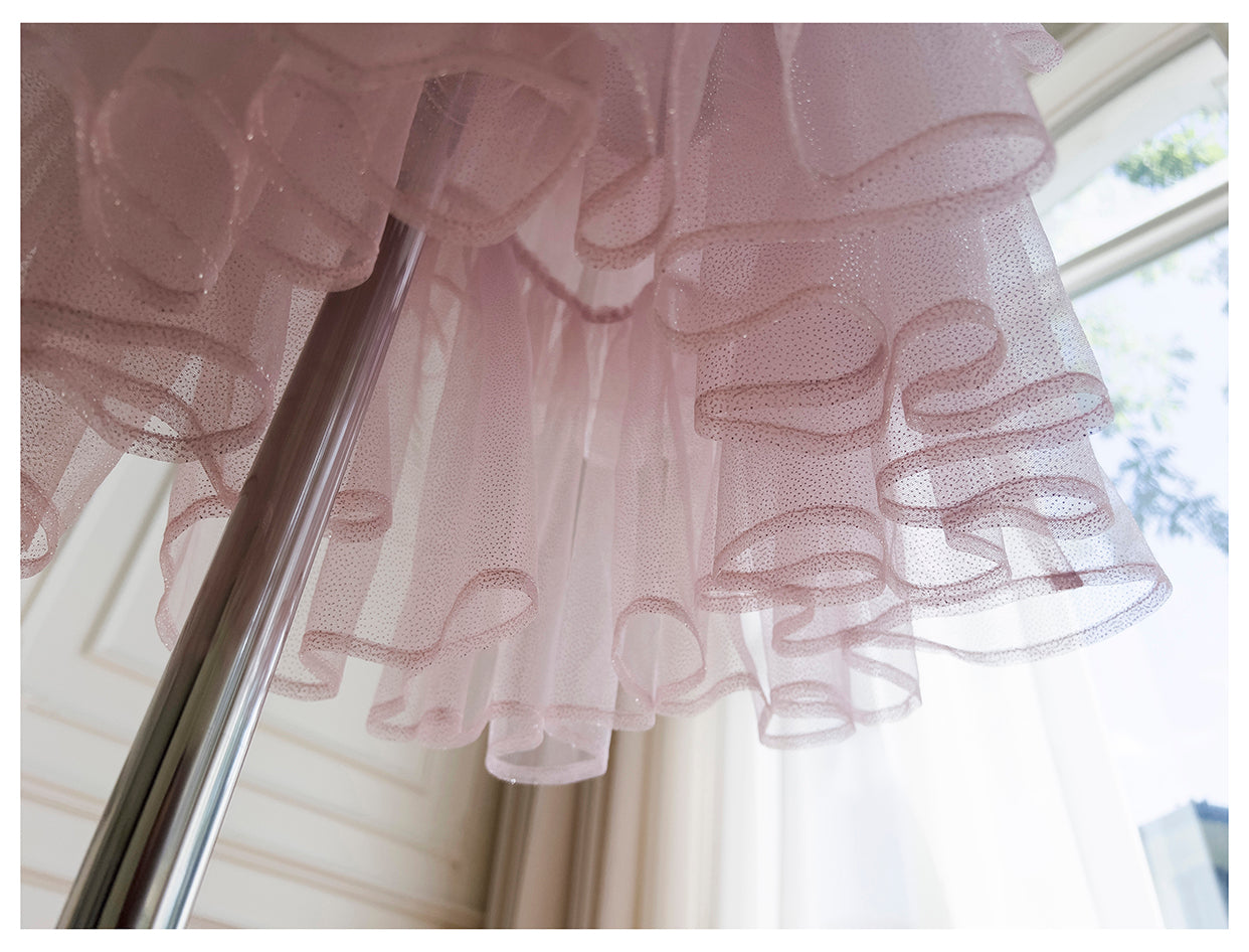 Pink Mesh Gold Stamping Suspender Cake Skirt Birthday Party Dress
