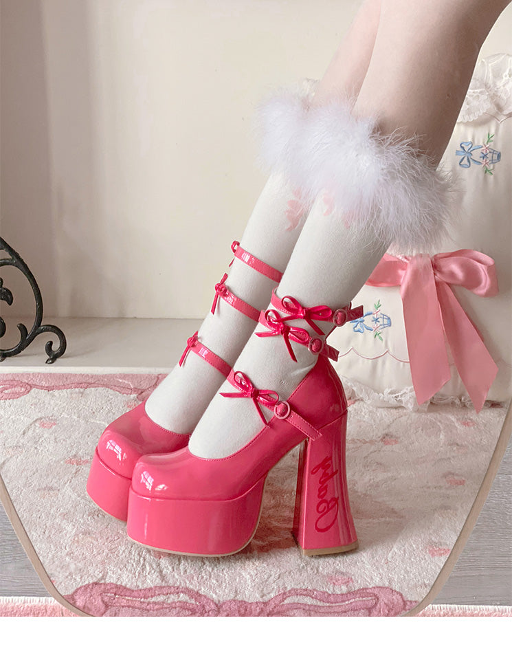 Barbie Diary·Original bow platform high heels thick