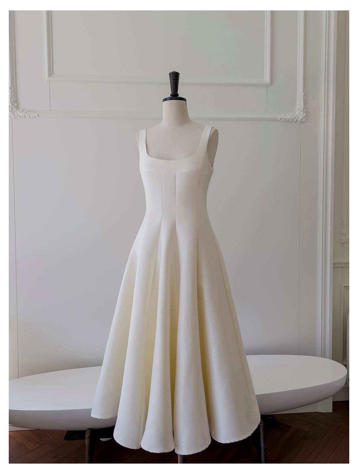 Off-white glossy satin slip dress