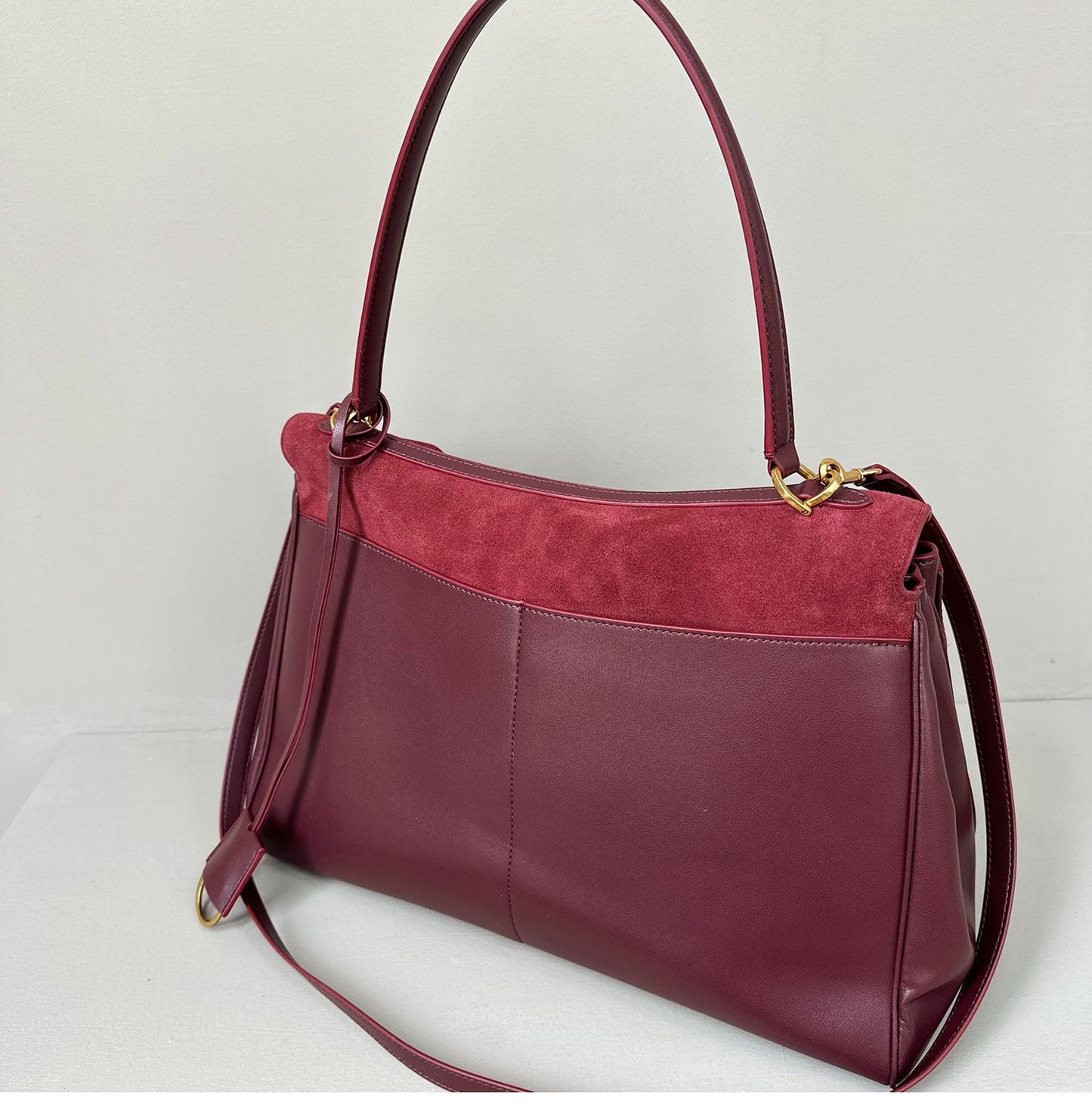 Suede stitching layered leather Kelly bag