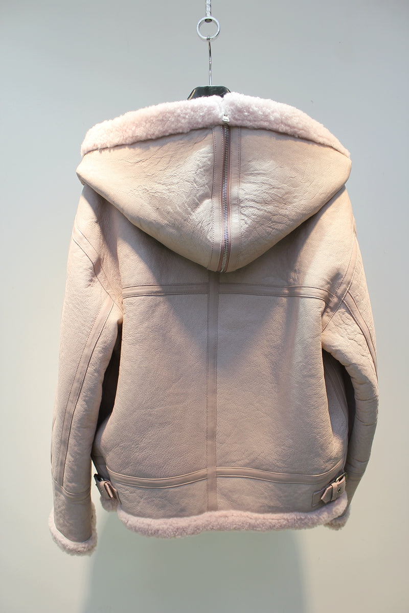 Lmported sheepskin one-piece Korean style hooded flight suit jacket