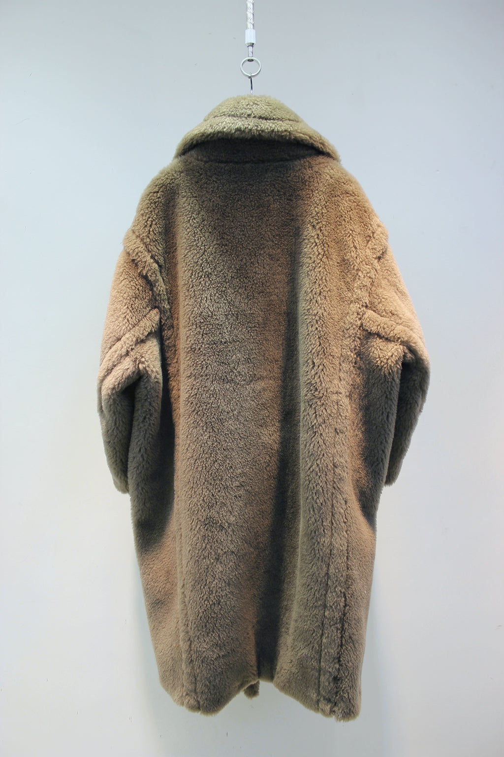 Grained wool shearling loose fit teddy coat mid-length