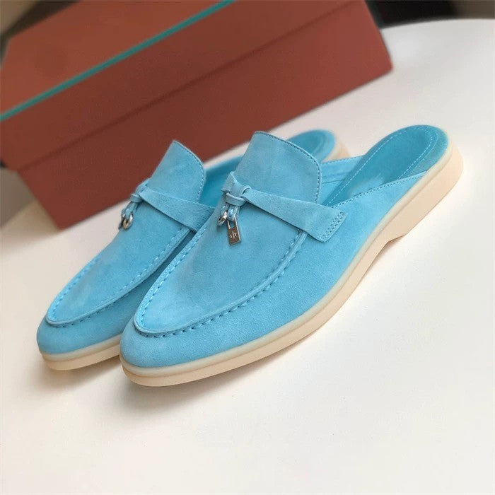 Genuine leather flat casual half-slipper loafers