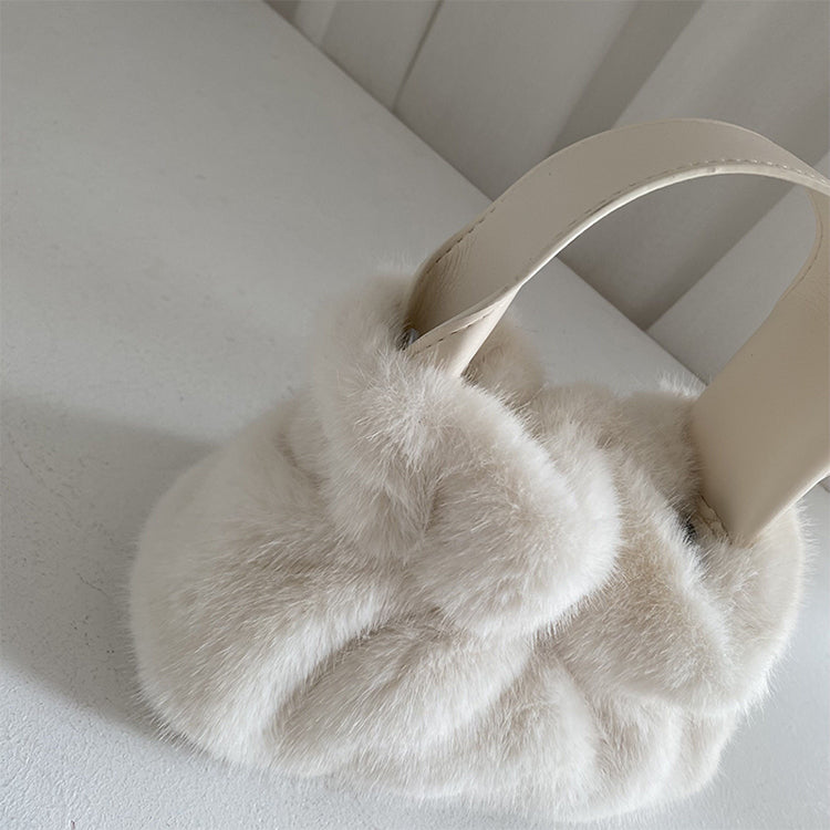 Pleated Faux Rabbit Fur Crossbody Bag