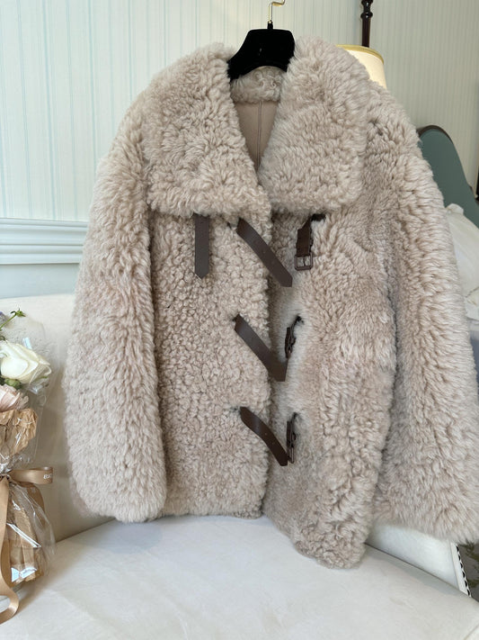 Türkiye imported bazaar sheepskin one-piece milk brown coat
