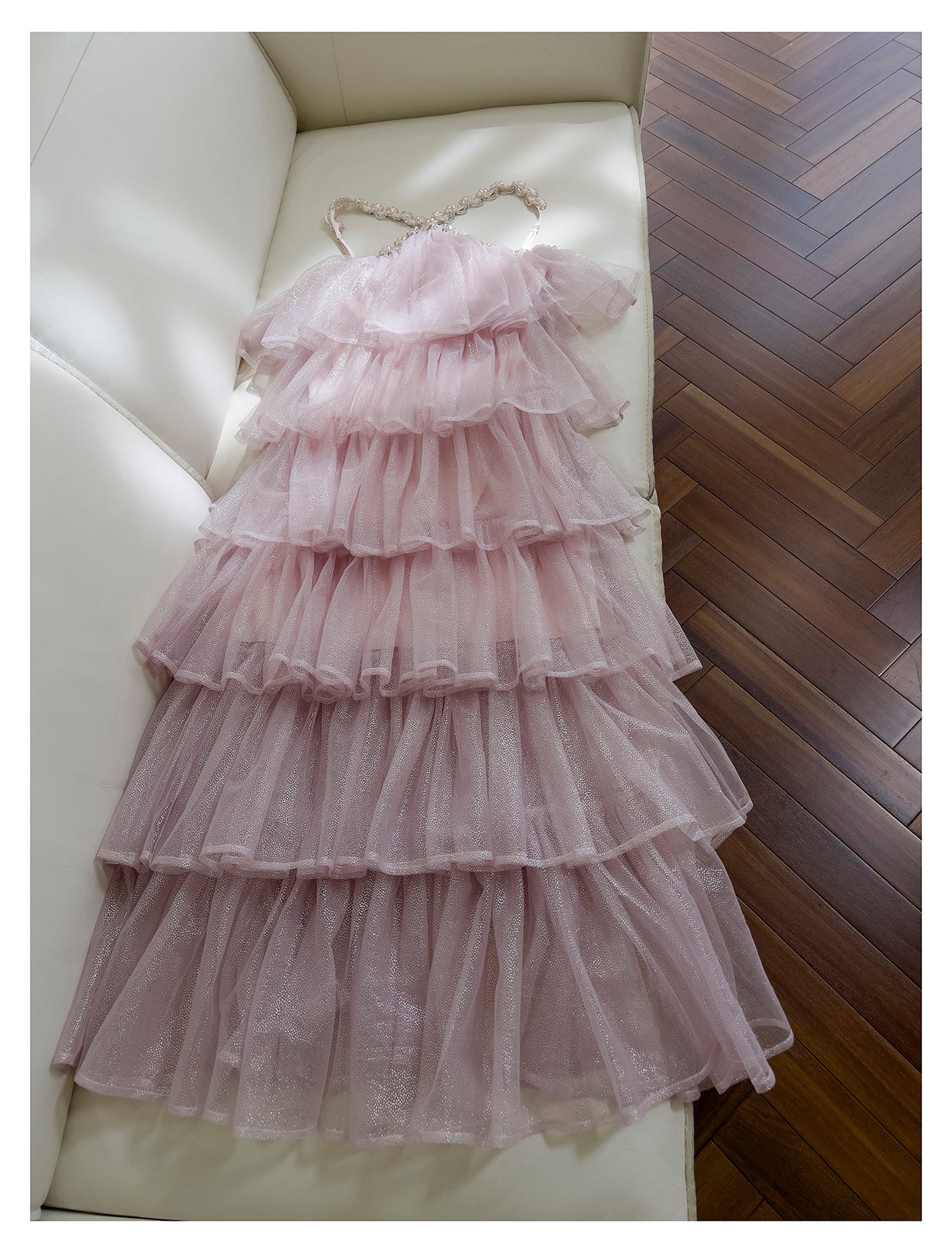 Pink Mesh Gold Stamping Suspender Cake Skirt Birthday Party Dress