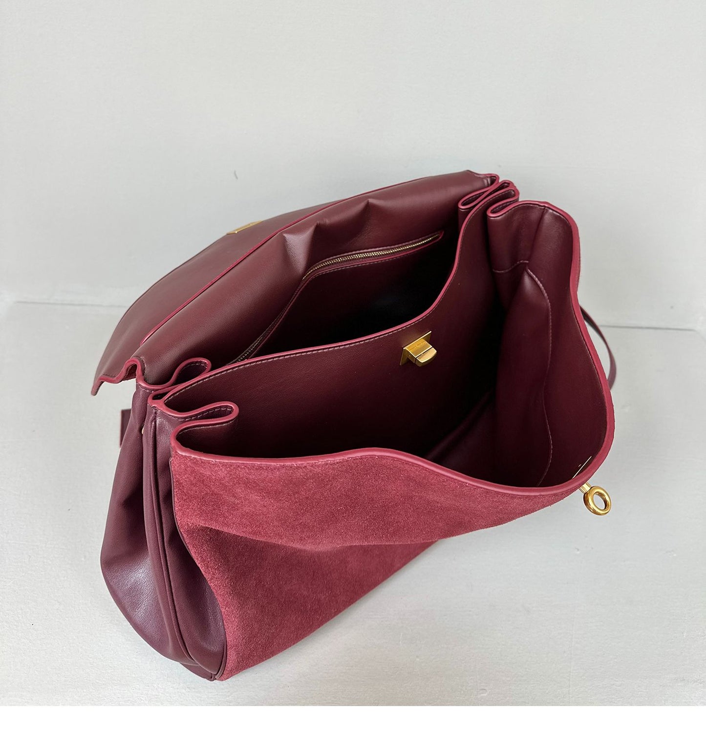 Suede stitching layered leather Kelly bag