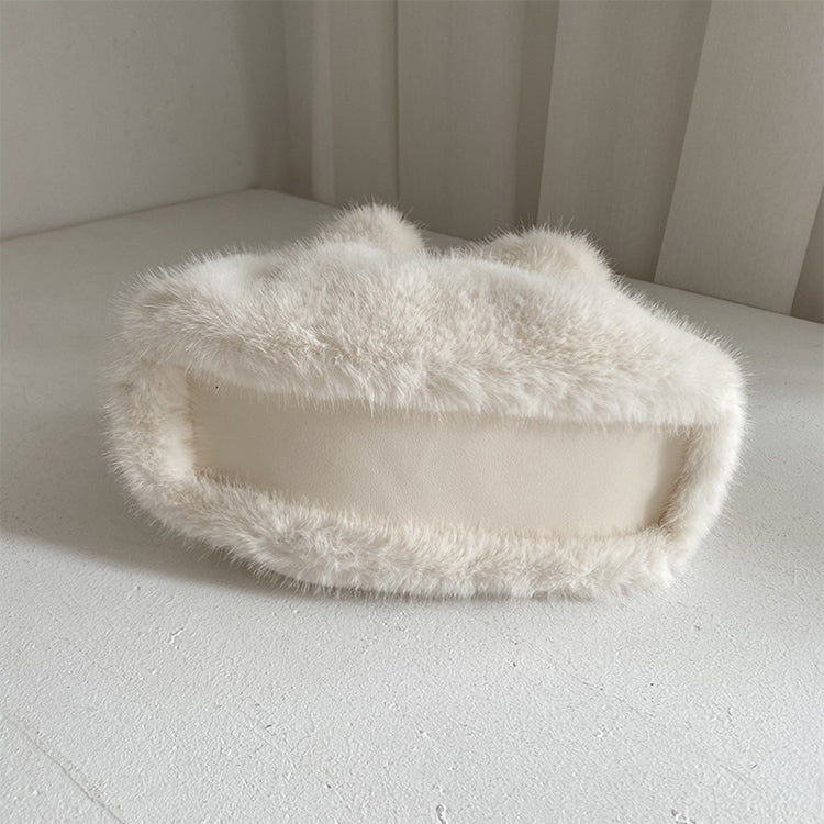 Pleated Faux Rabbit Fur Crossbody Bag