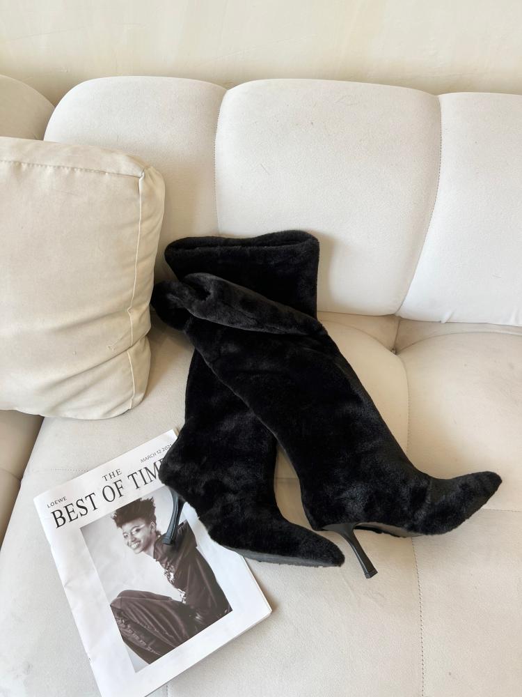 New autumn and winter beige fur boots high heel snow boots