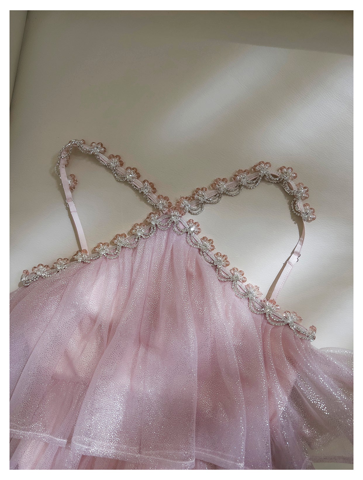 Pink Mesh Gold Stamping Suspender Cake Skirt Birthday Party Dress
