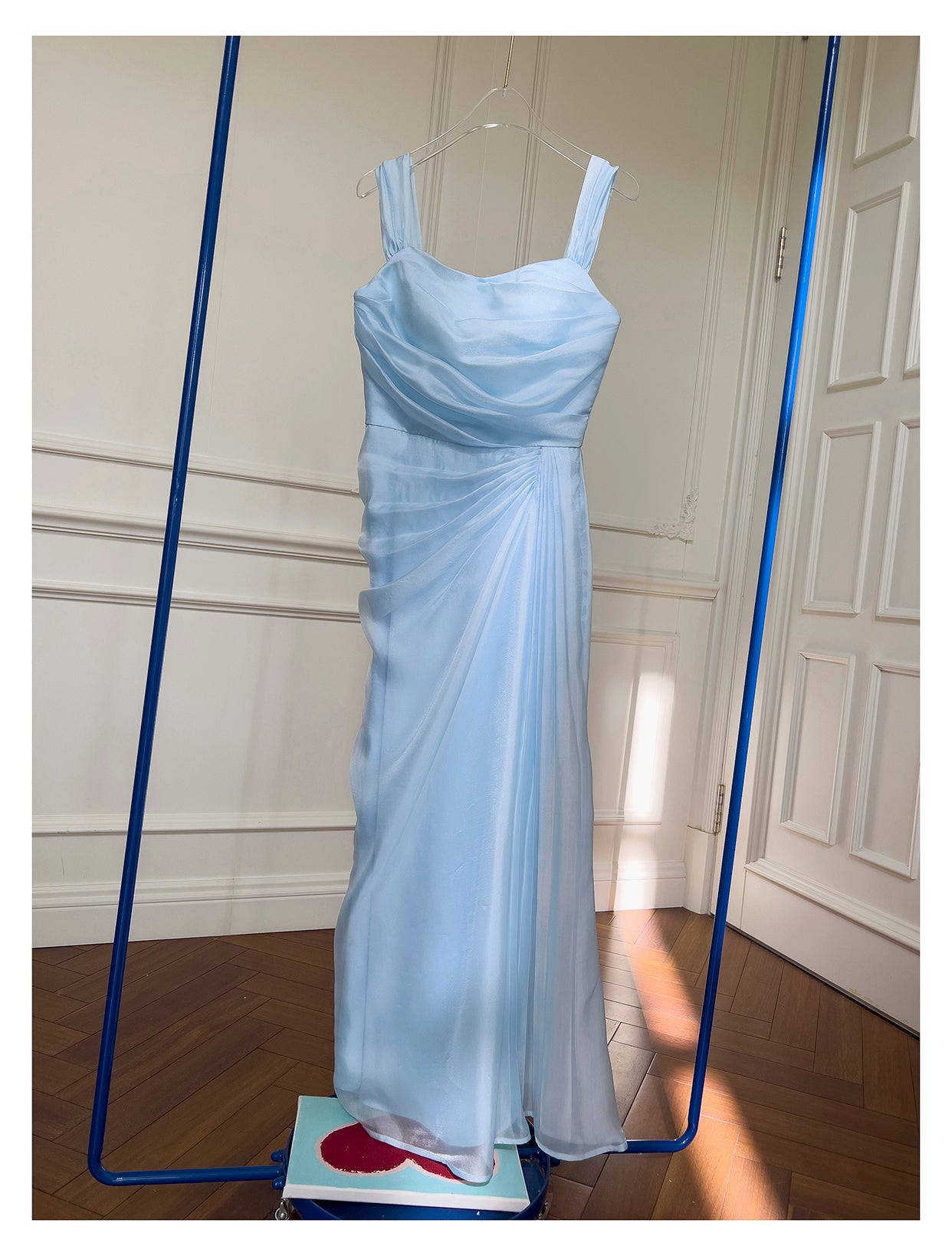 French blue suspender design waist long skirt