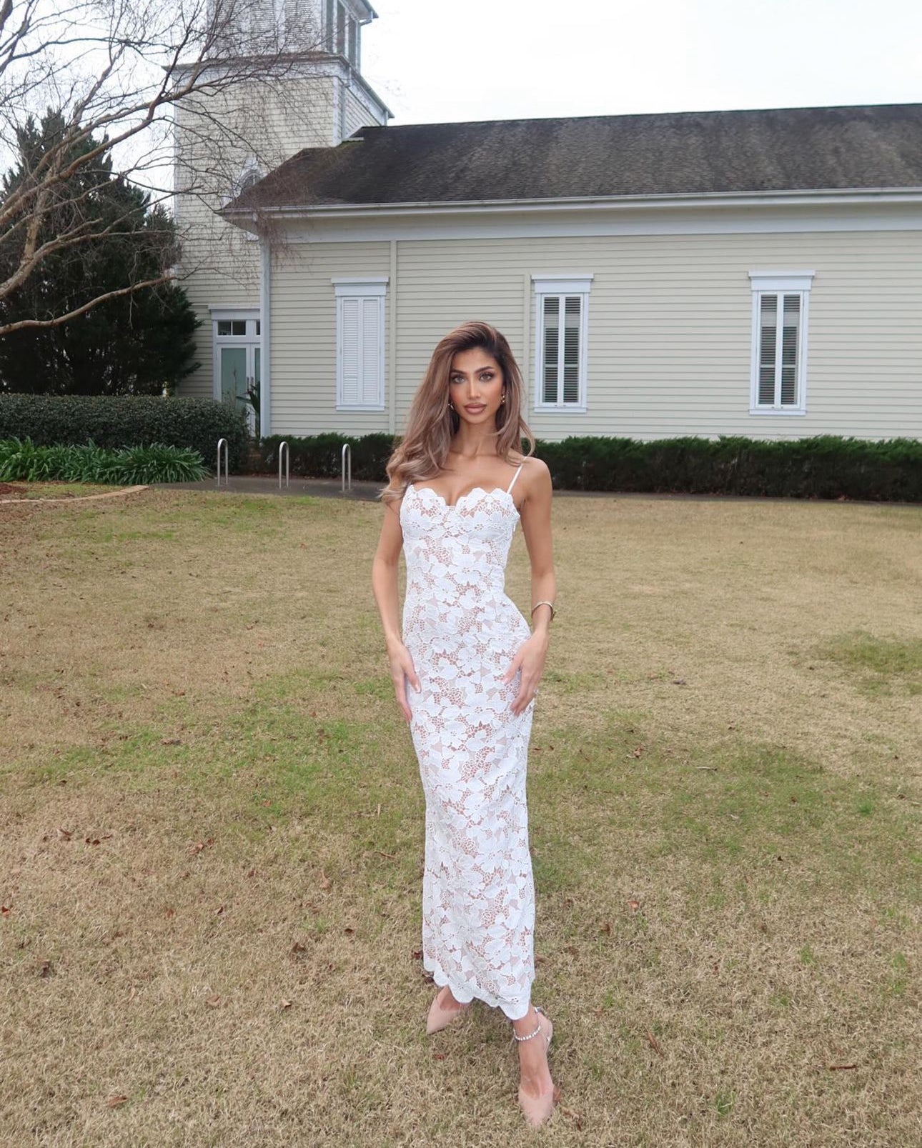 Lace pattern tube top suspender dress