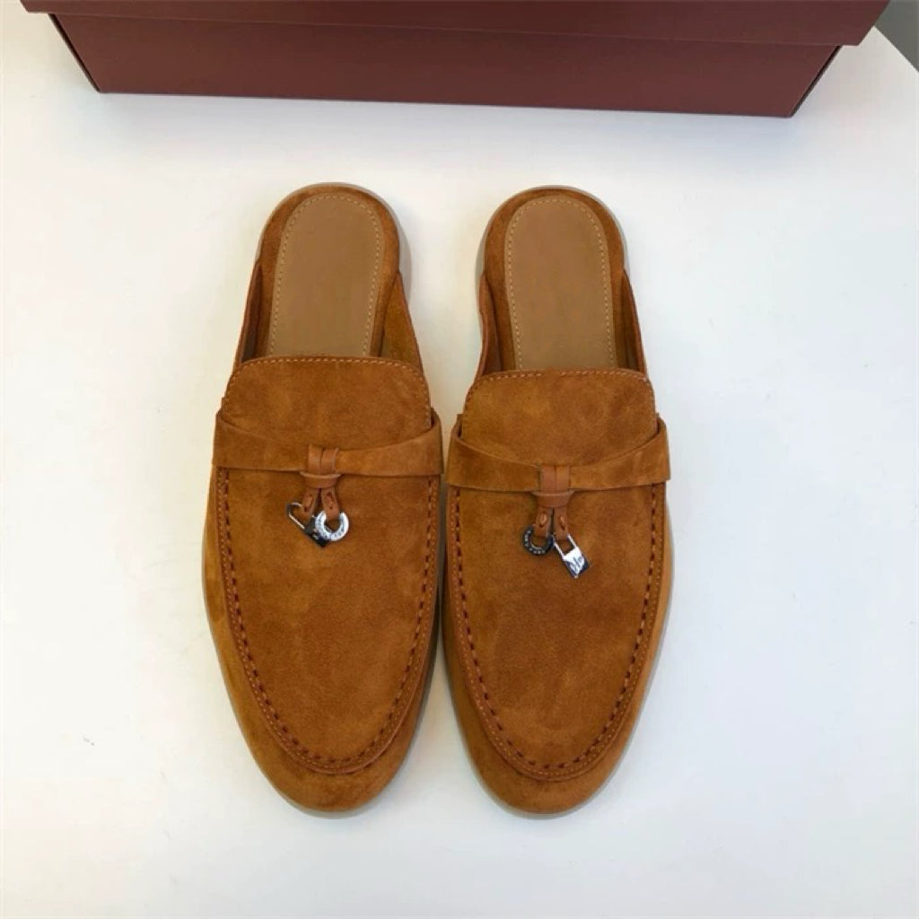 Genuine leather flat casual half-slipper loafers