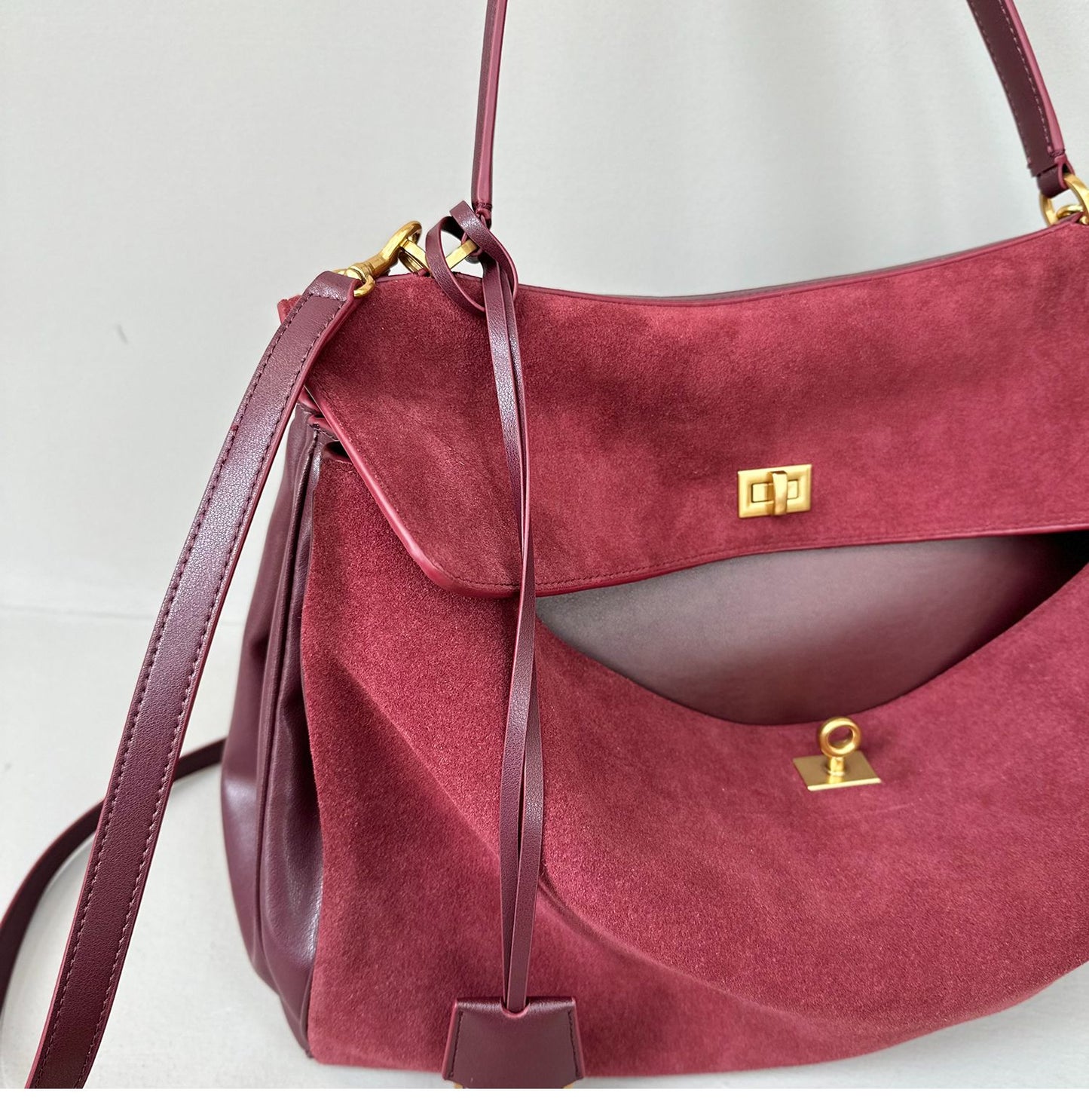 Suede stitching layered leather Kelly bag