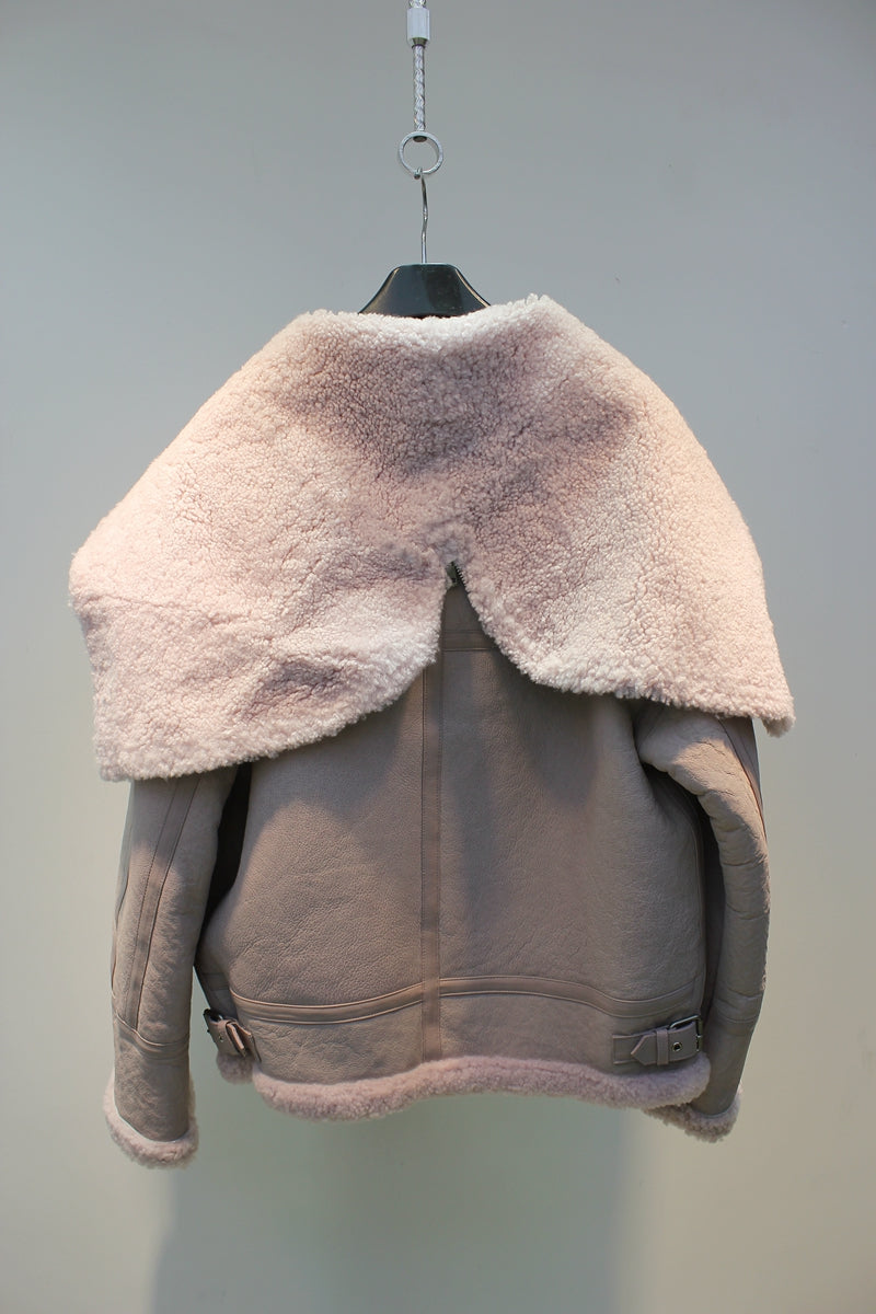 Lmported sheepskin one-piece Korean style hooded flight suit jacket
