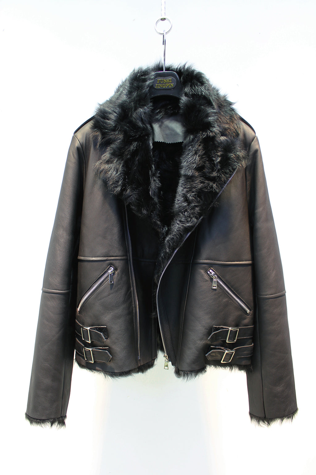 Soft small lake sheep fur all-in-one slim and stylish motorcycle jacket