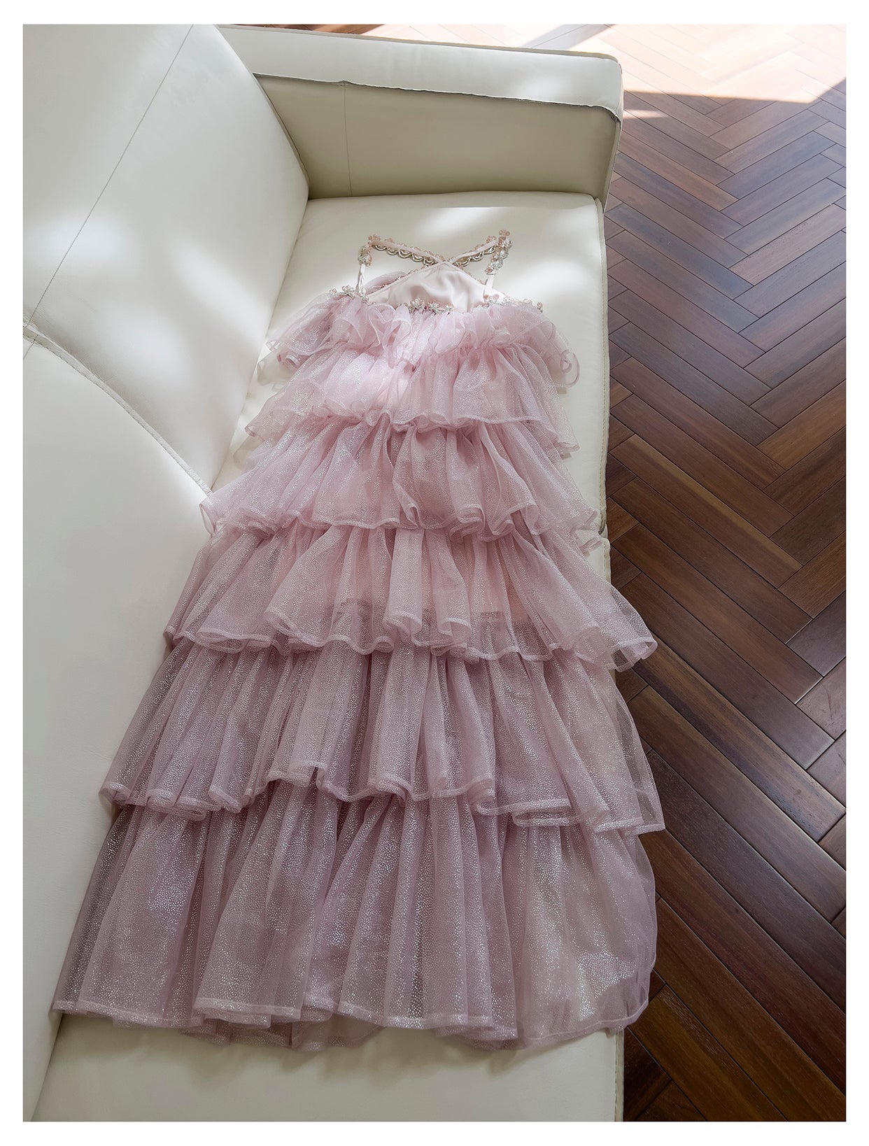 Pink Mesh Gold Stamping Suspender Cake Skirt Birthday Party Dress