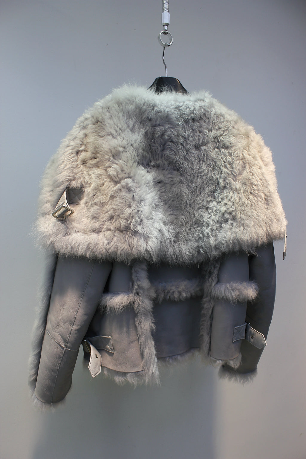 Tuscan sheepskin one-piece navy collar biker short fur coat