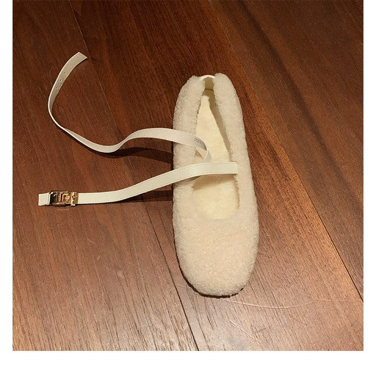 Cross-buckle lambswool plush ballet