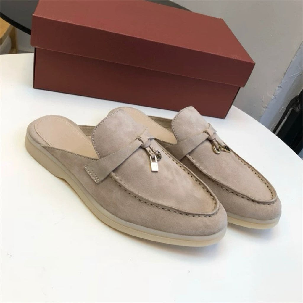 Genuine leather flat casual half-slipper loafers