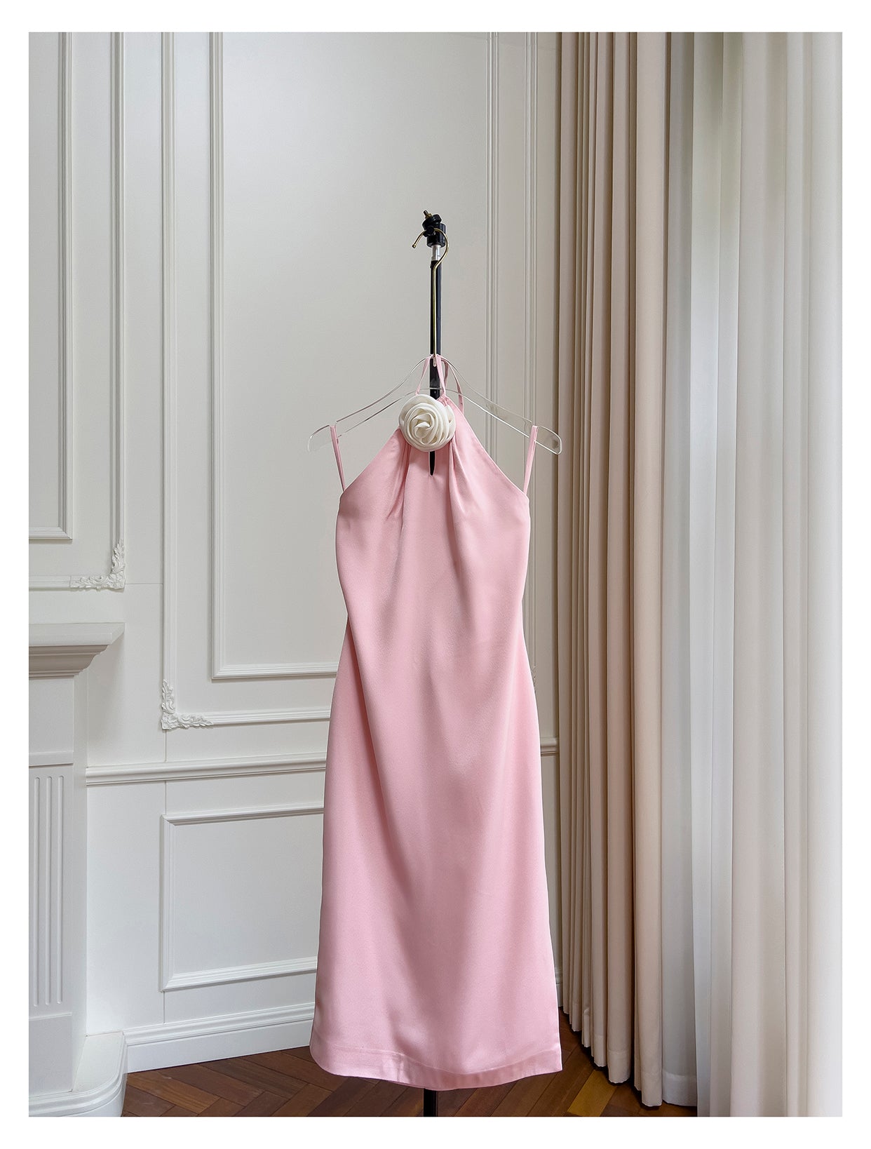 Backless Pink Party Dress Hip Satin Dress