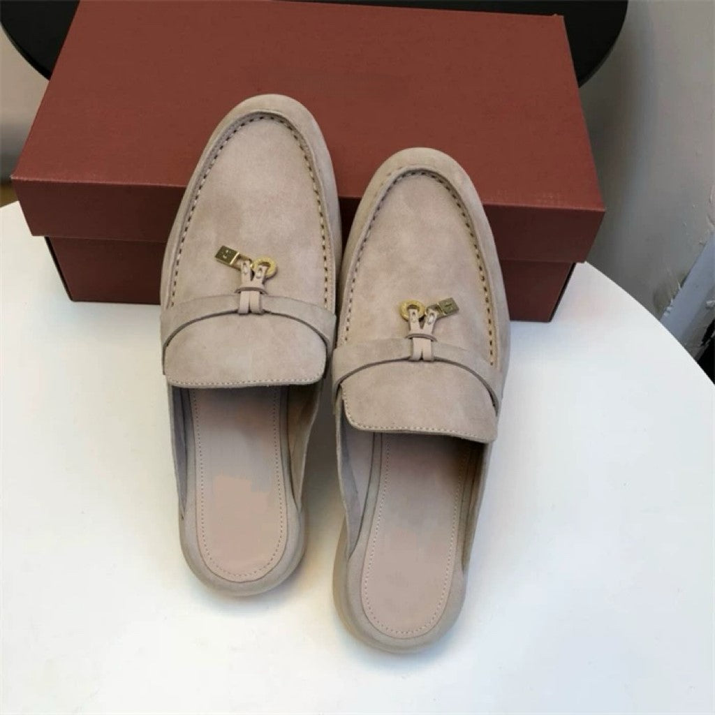 Genuine leather flat casual half-slipper loafers