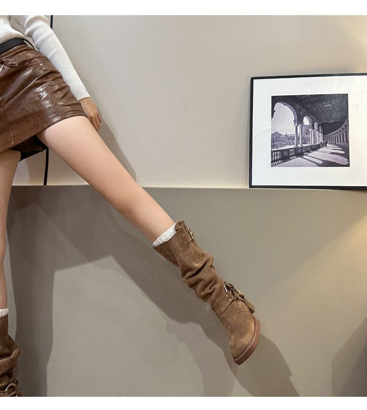 Knight suede block heel square toe high boots