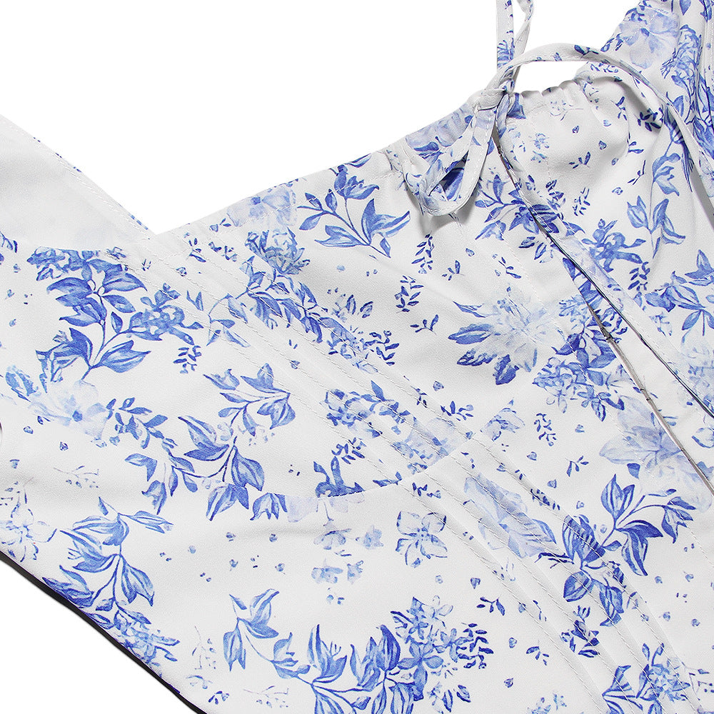 French square neck floral sleeveless vest