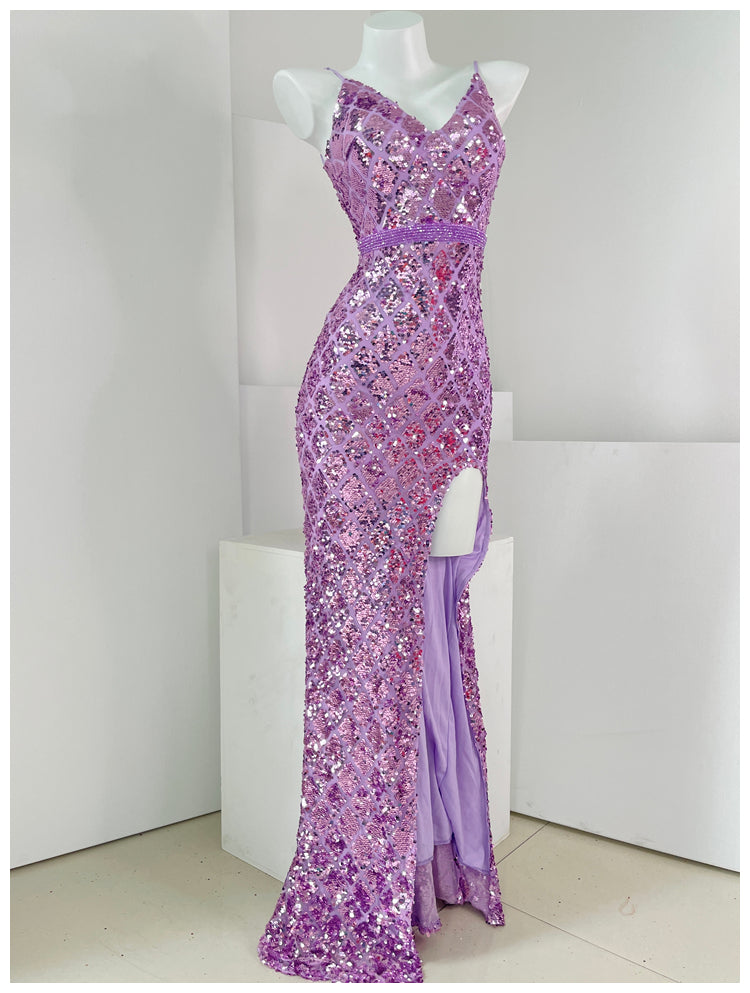 Aurora Symphony Sequin Party Dress Advanced Waist Slit Sling Dress