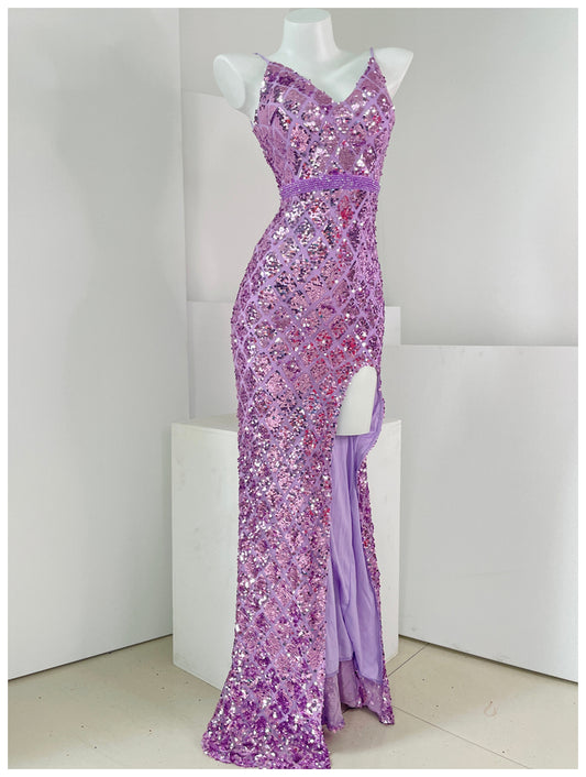 Aurora Symphony Sequin Party Dress Advanced Waist Slit Sling Dress