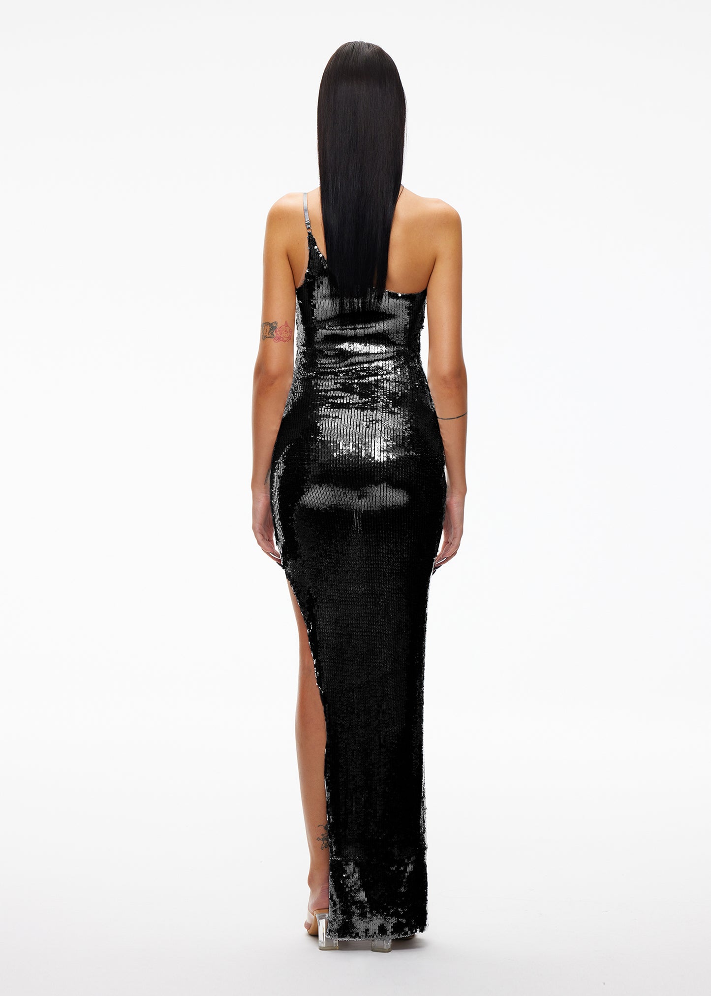 Sequined open back fitted dress